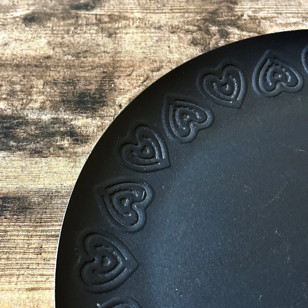 Vintage Black Metal Decorative Heart Rim Platter Tray 11
